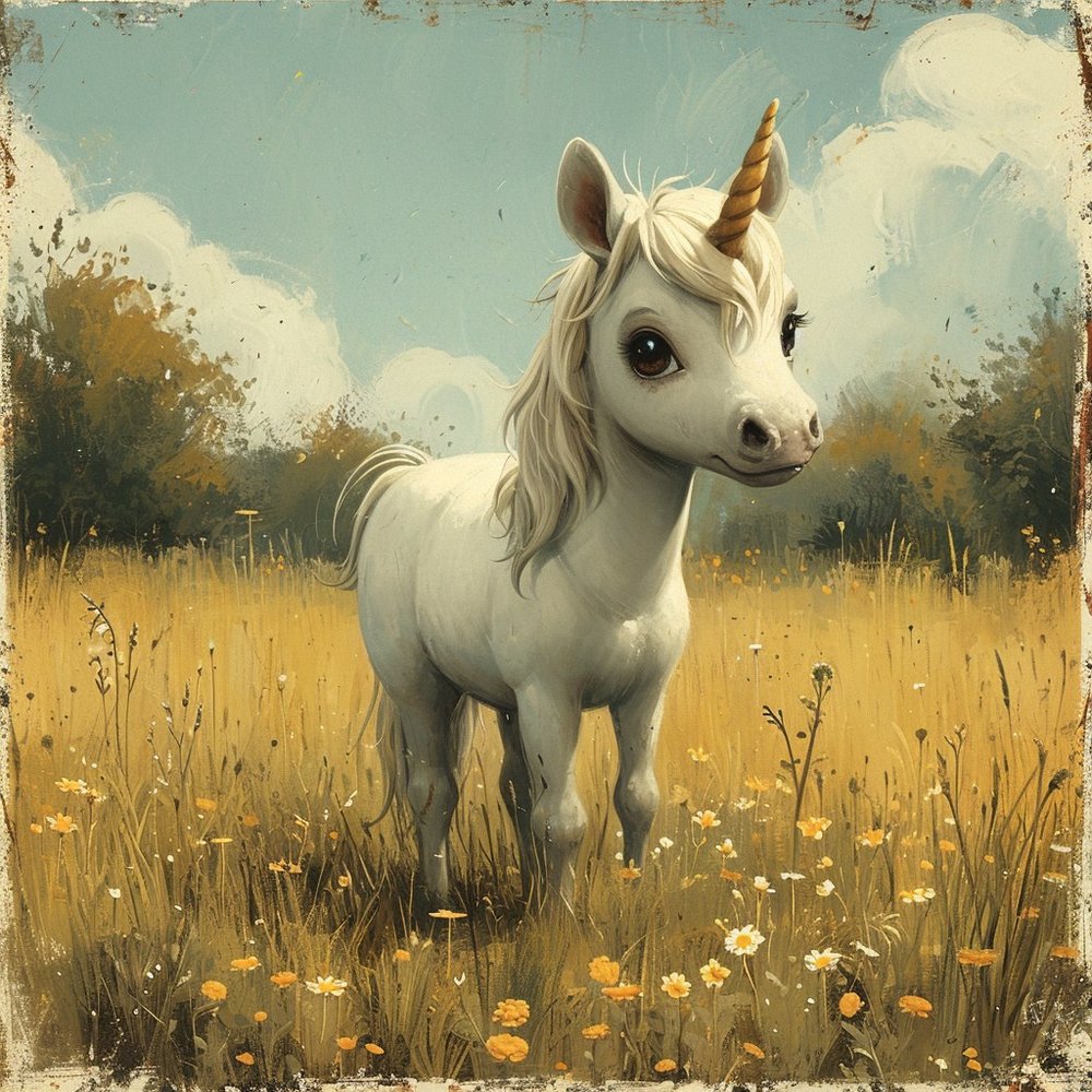 Vintage Unicorn Wildflower Field