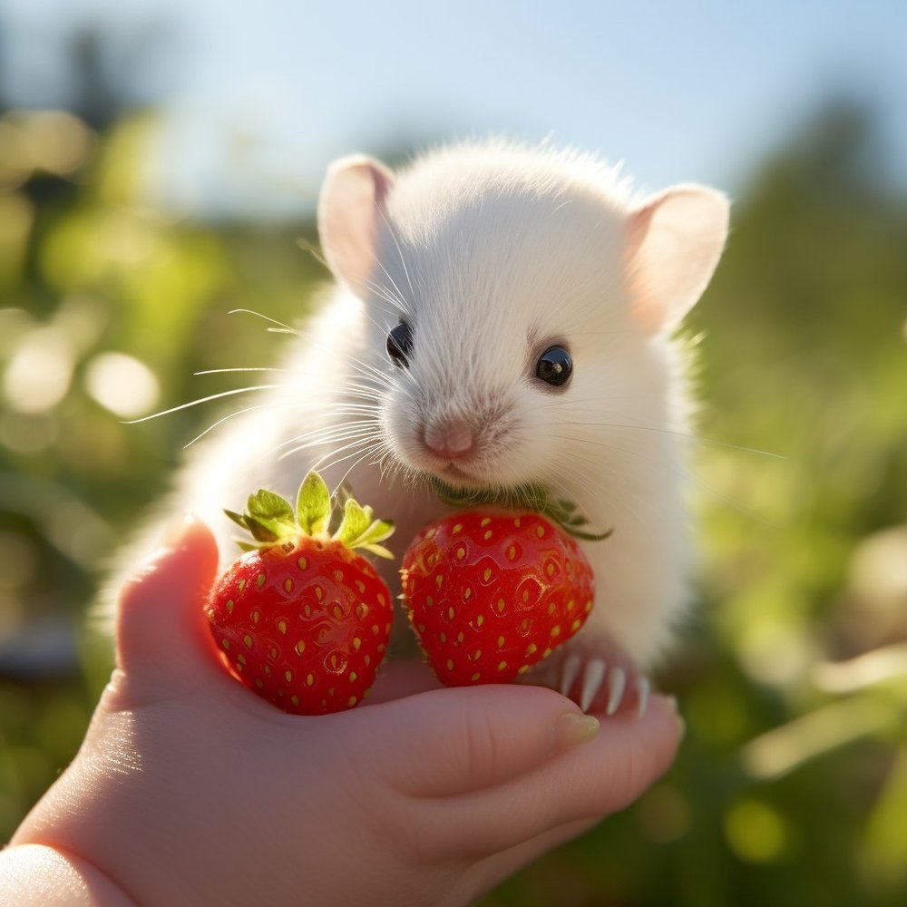 Cute Baby Chinchilla With Strawberries