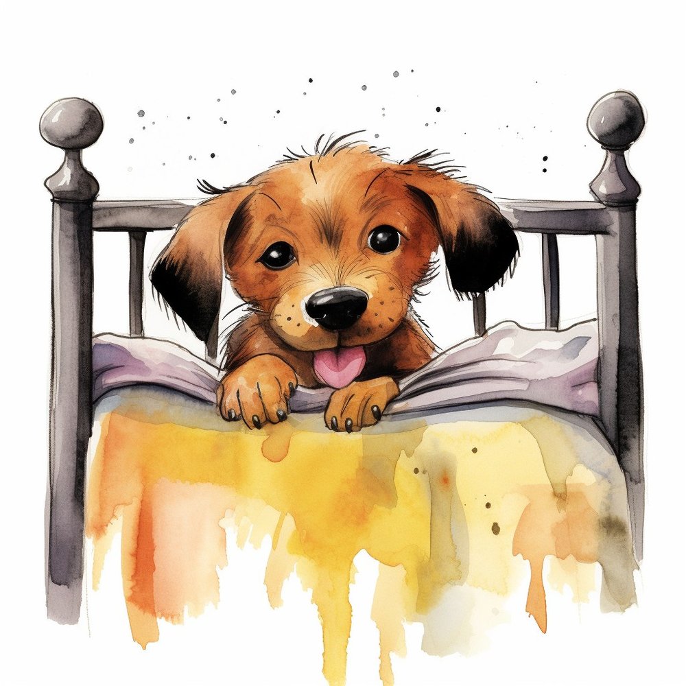 Cute Puppy in Bed Watercolor