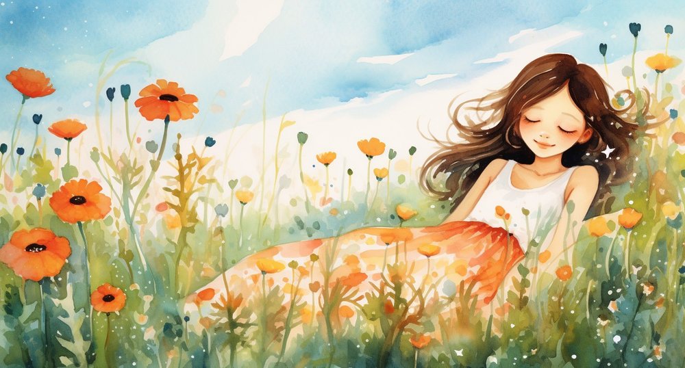 Girl In Wildflower Field
