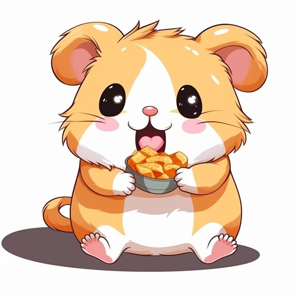 Cute Hamster Eating Fries — White Cartoon