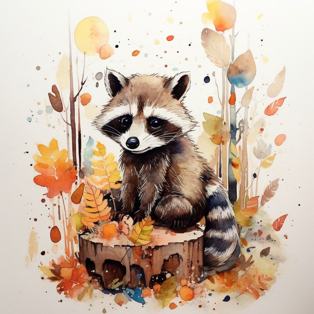 Autumn Raccoon Watercolor