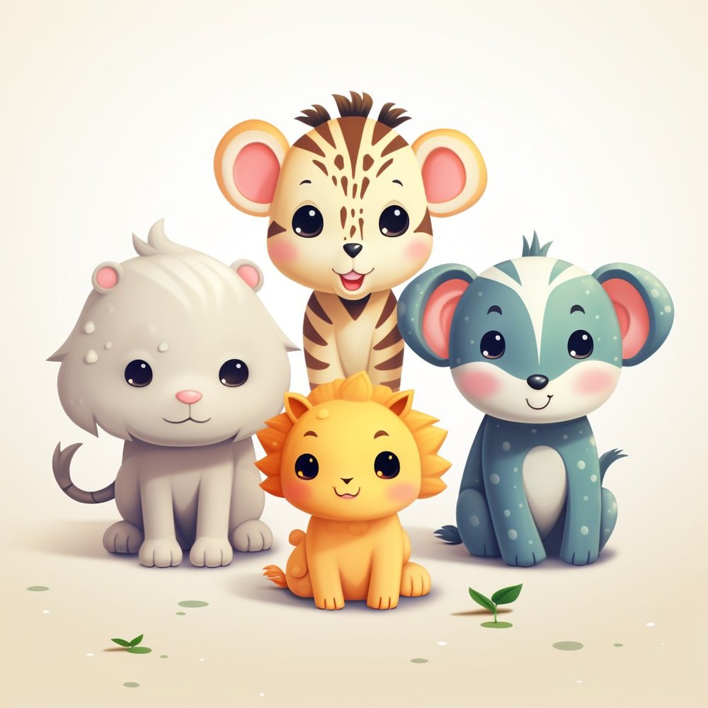 Kawaii Safari Animals Group — Multicolor Cartoon 3