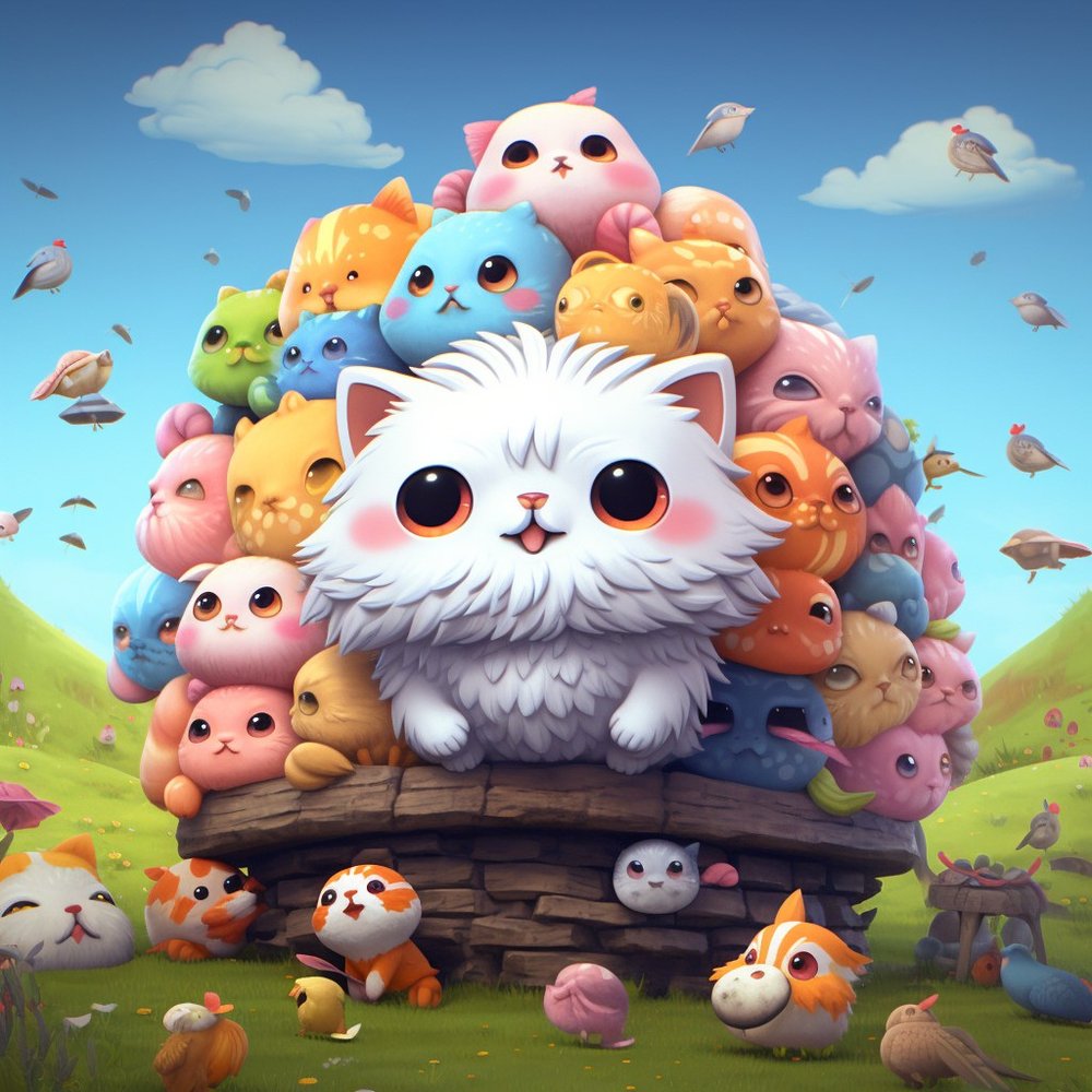 Kawaii Cats Pile Illustration