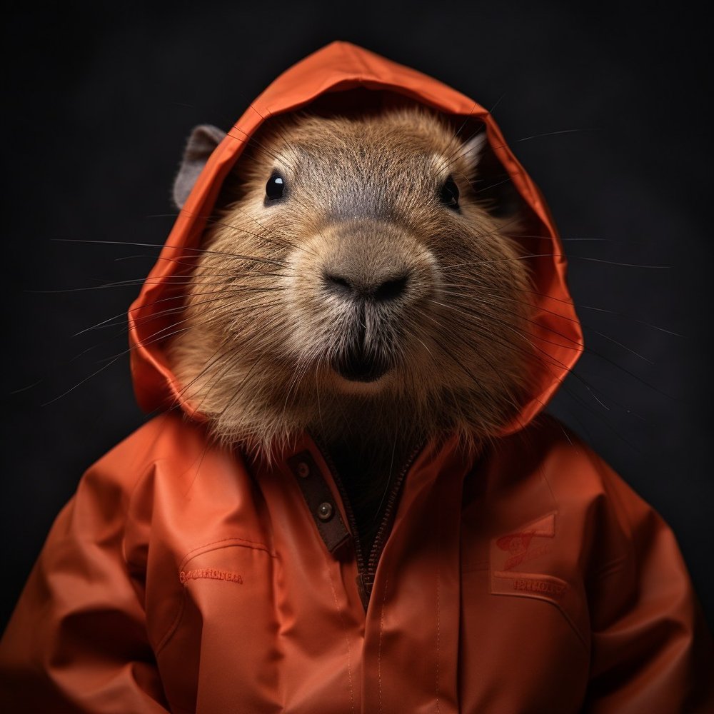 Capybara In Orange Raincoat