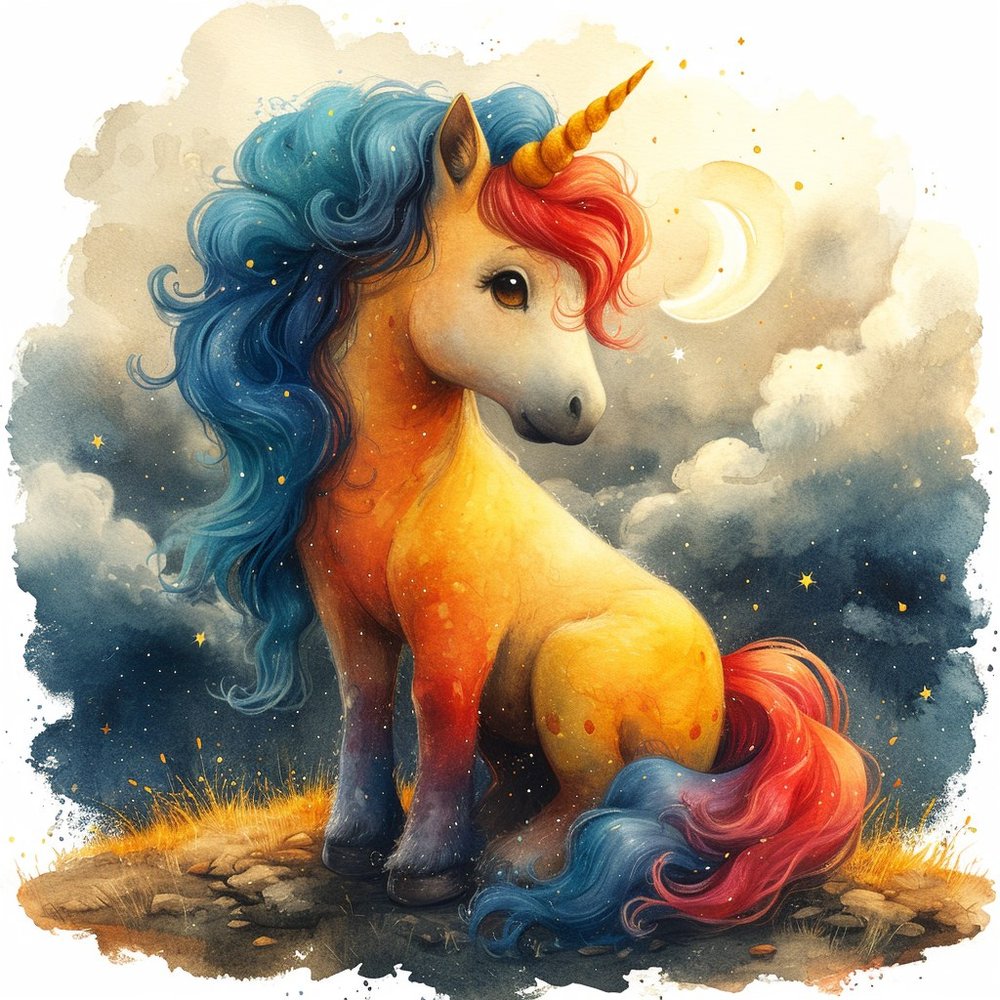Celestial Unicorn with Rainbow Mane