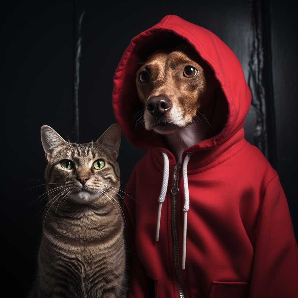 Cat and Dog in Red