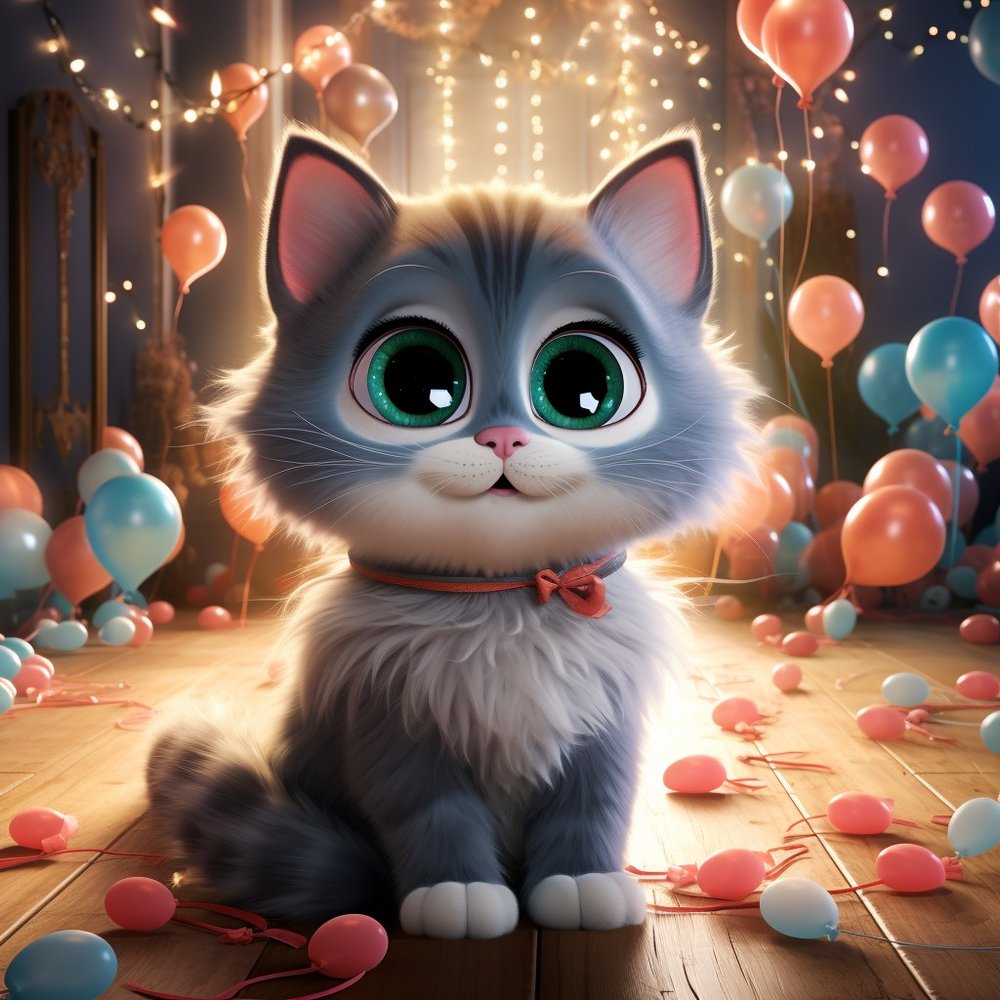 Cute Fluffy Cat Party Celebration