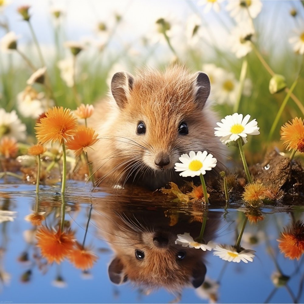 Adorable Capybara Wildflower Reflection