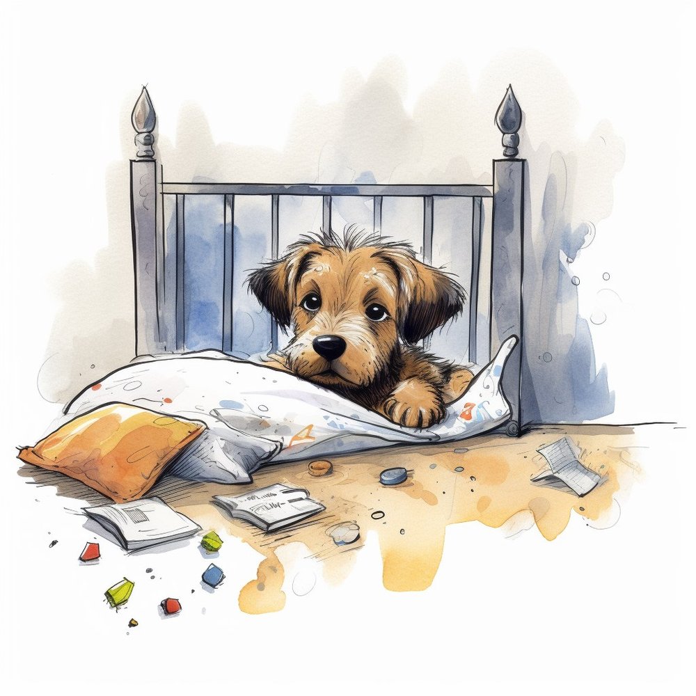Puppy In Crib With Toys