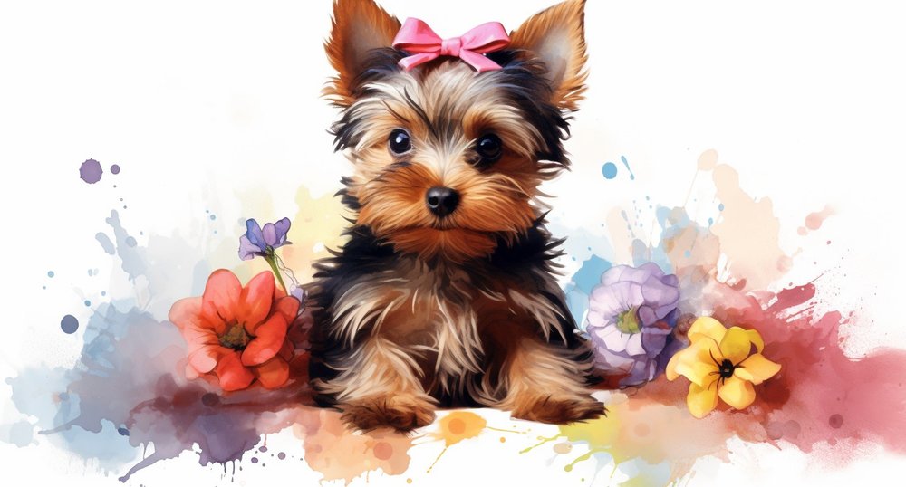 Watercolor Yorkshire Terrier With Pink Bow
