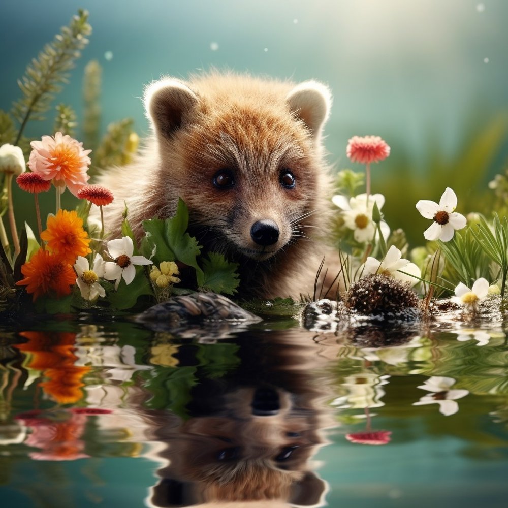 Cute Raccoon Wildflower Garden
