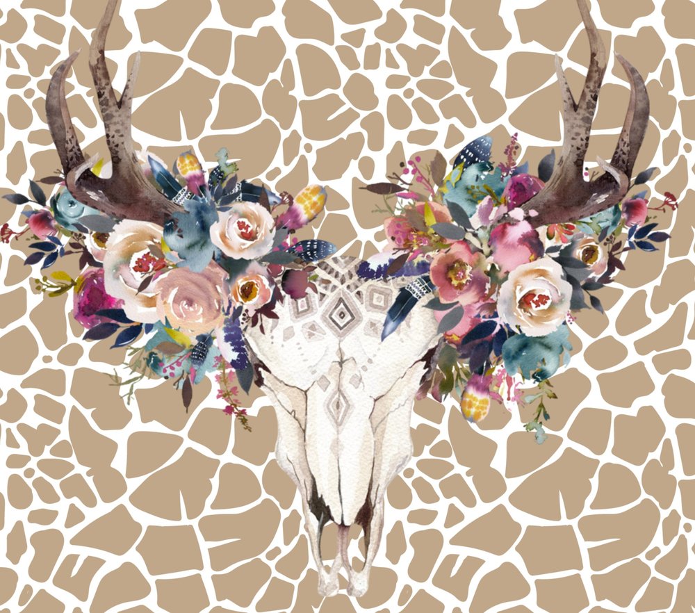 Floral Deer Skull Giraffe Pattern