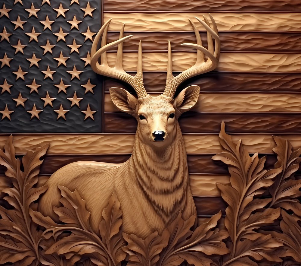 Patriotic Buck Wooden Carving
