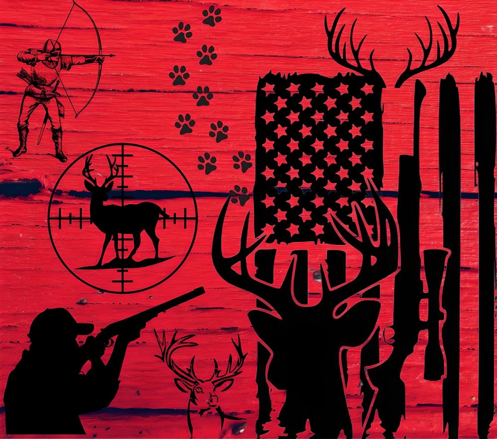 Hunting And Fishing Silhouette Collage