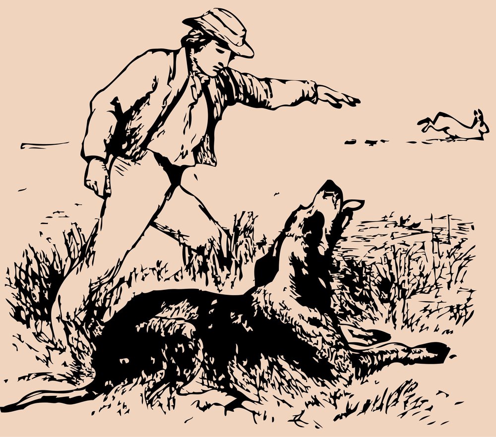 Vintage Hunting Man with Dog