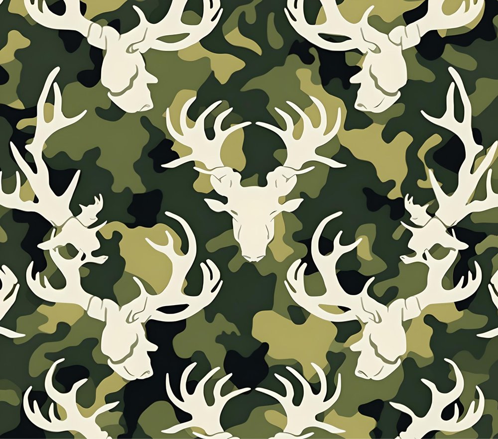 Camo Deer Heads Seamless Pattern