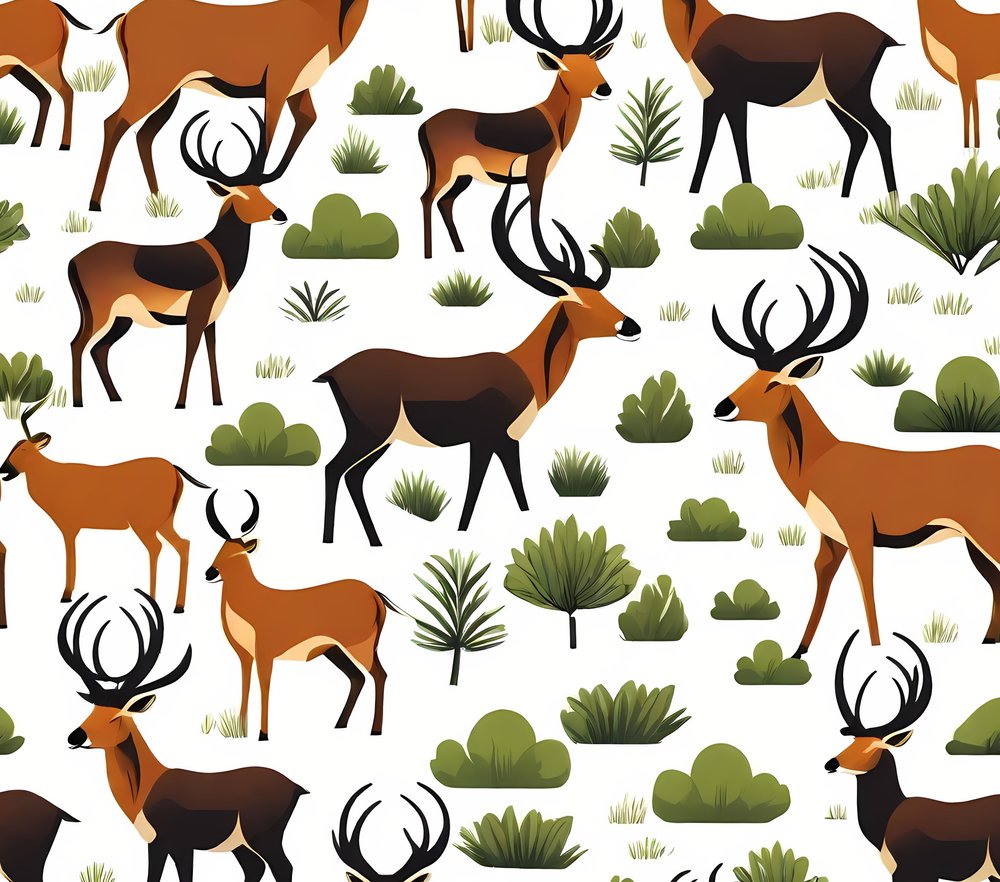 Deer and Bushes Seamless Pattern