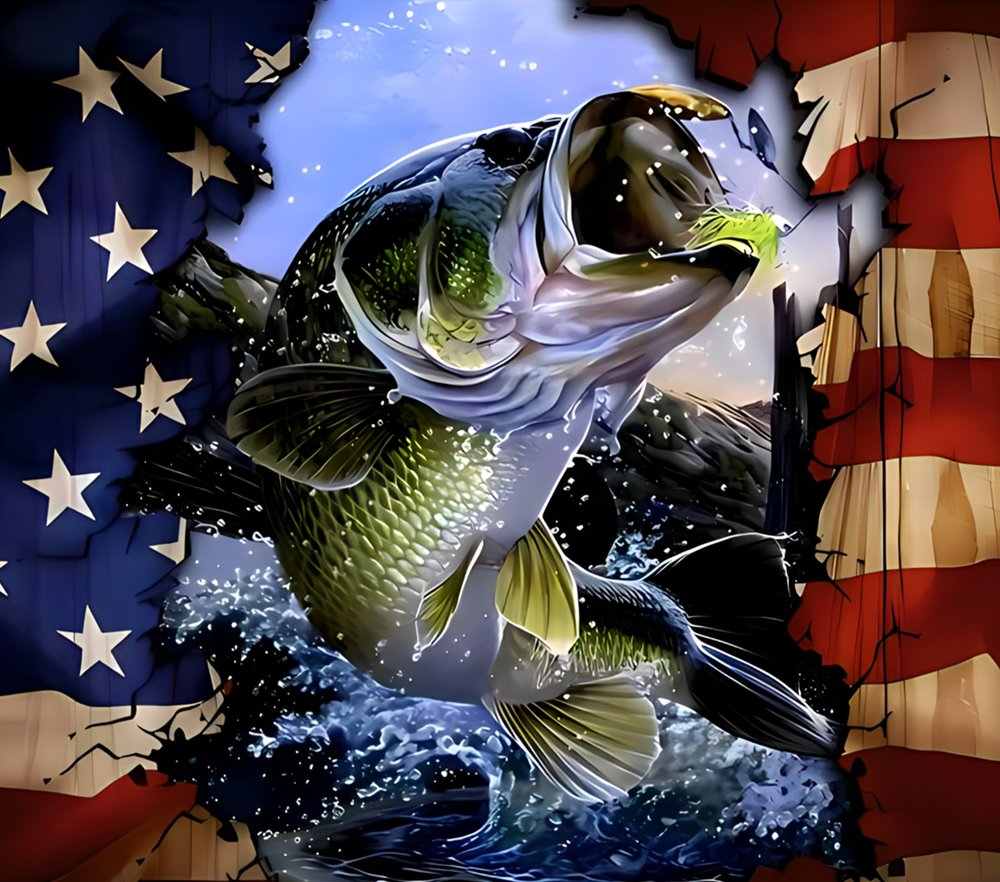 Bass Fishing American Flag
