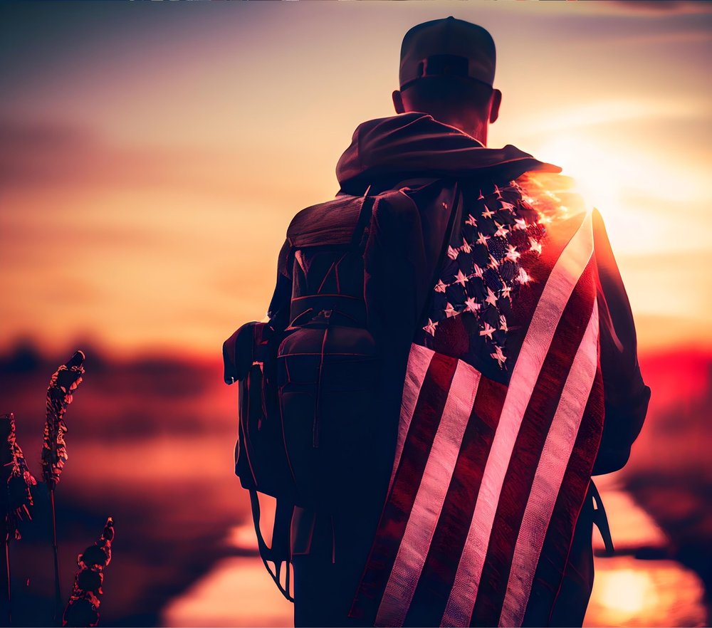 Patriotic Soldier Sunset Silhouette