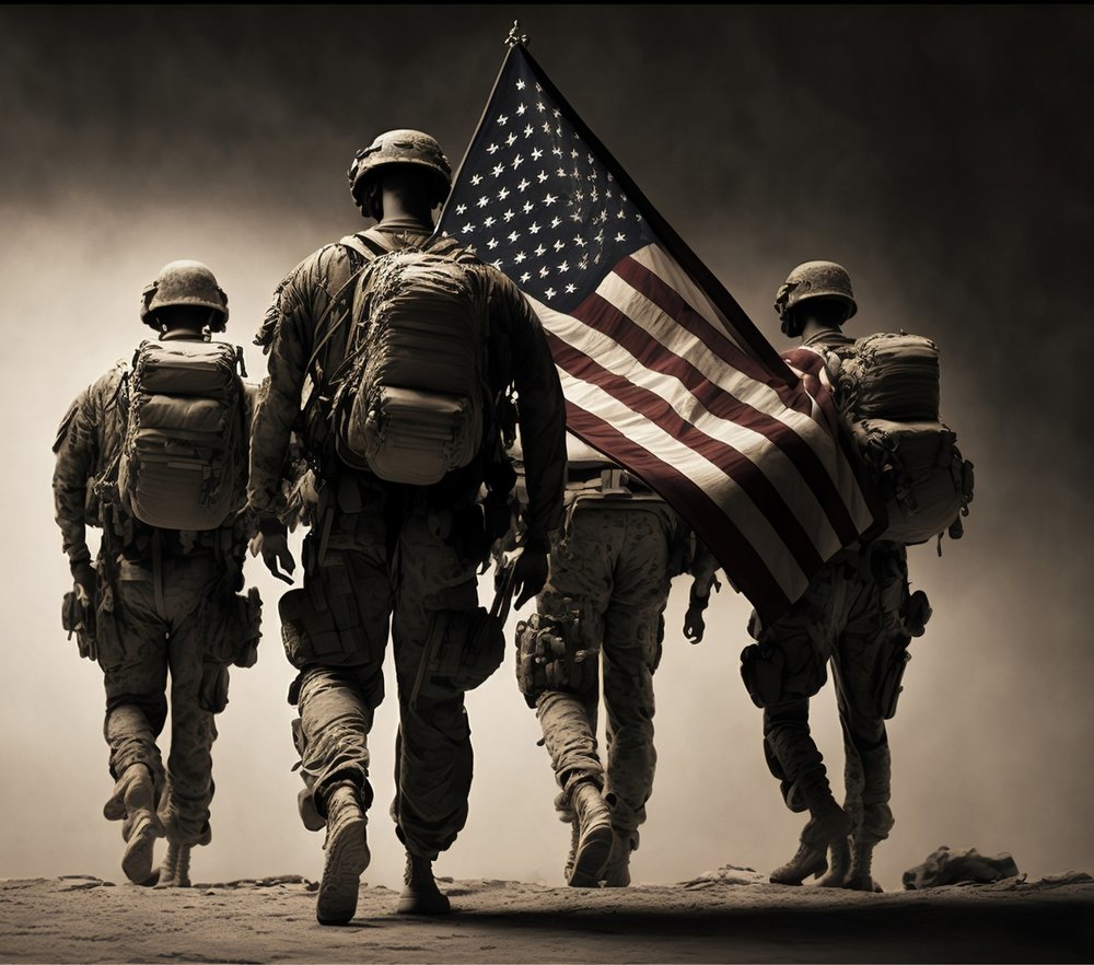 Soldiers With American Flag