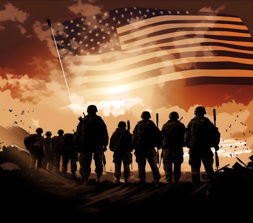 Soldiers and American Flag Silhouette