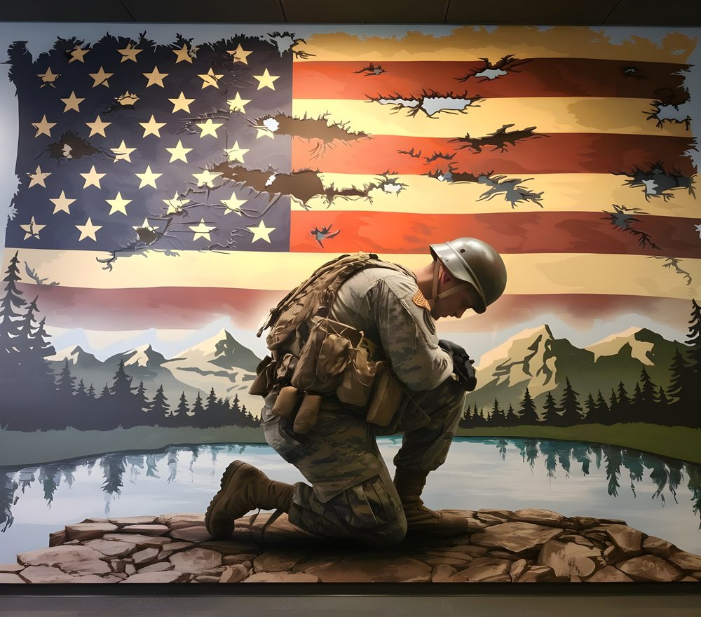 Distressed American Flag Soldier