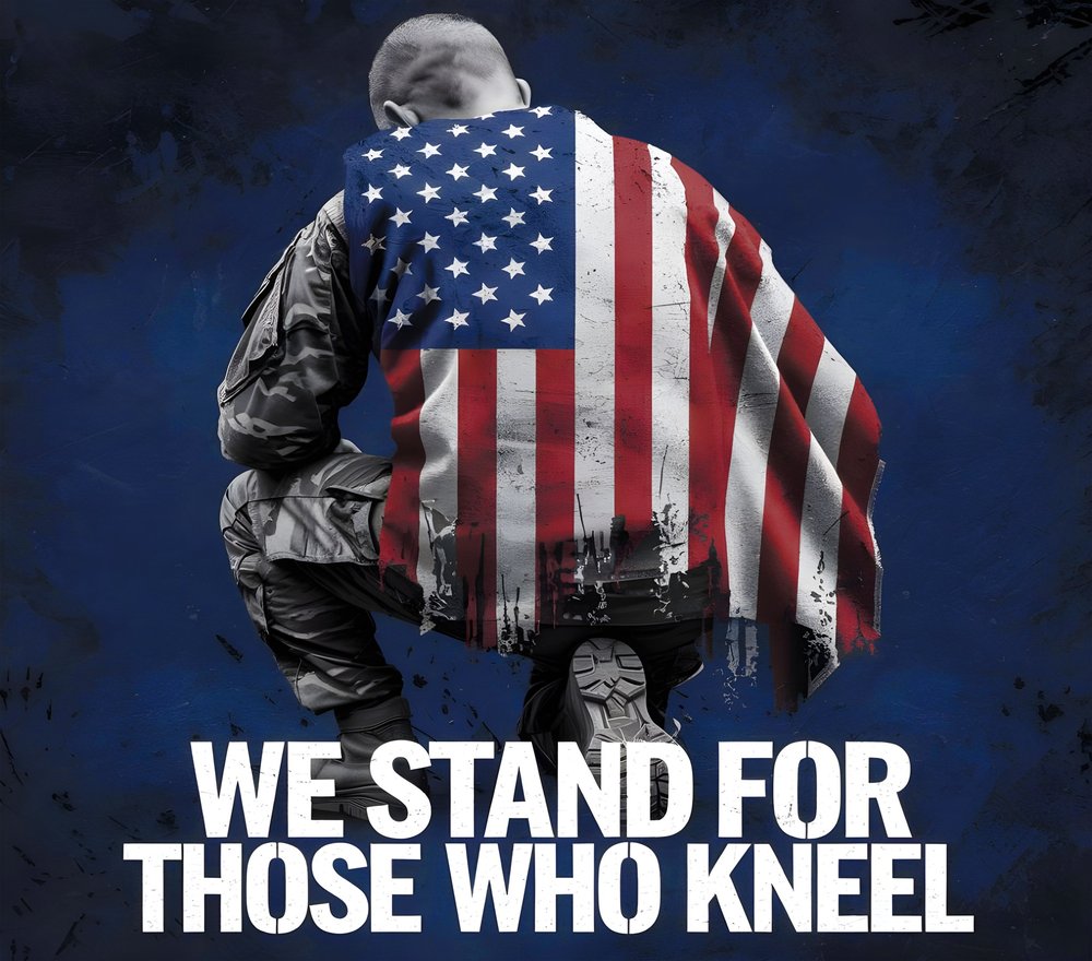 Soldier Kneeling American Flag