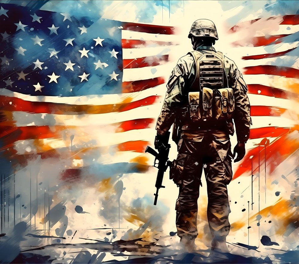 Patriotic Soldier American Flag — Multicolor Watercolor 2