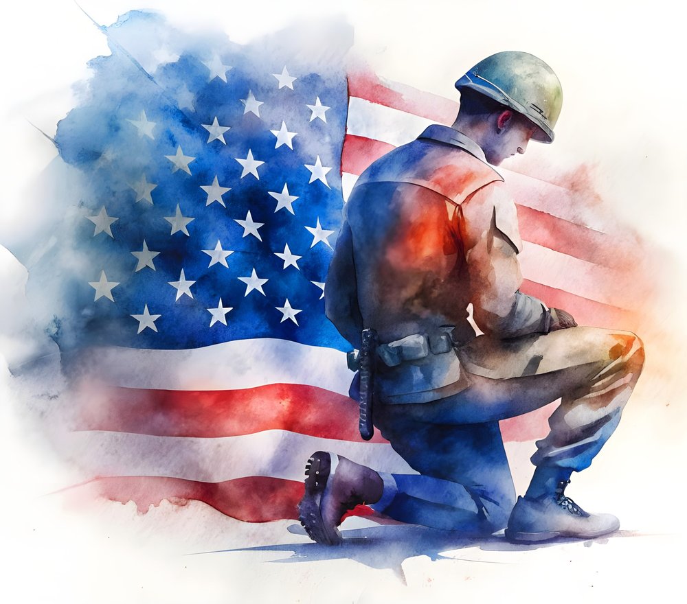Patriotic Soldier Watercolor Flag