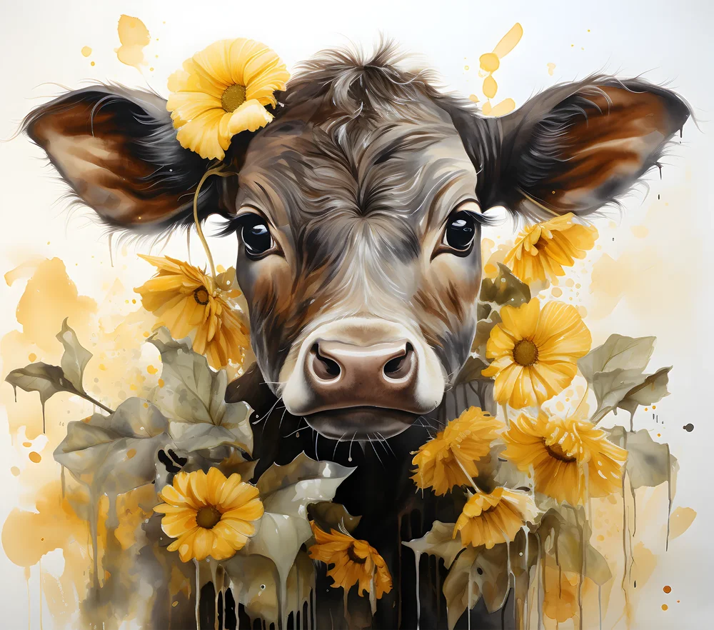 Sunflower Cow Floral Portrait