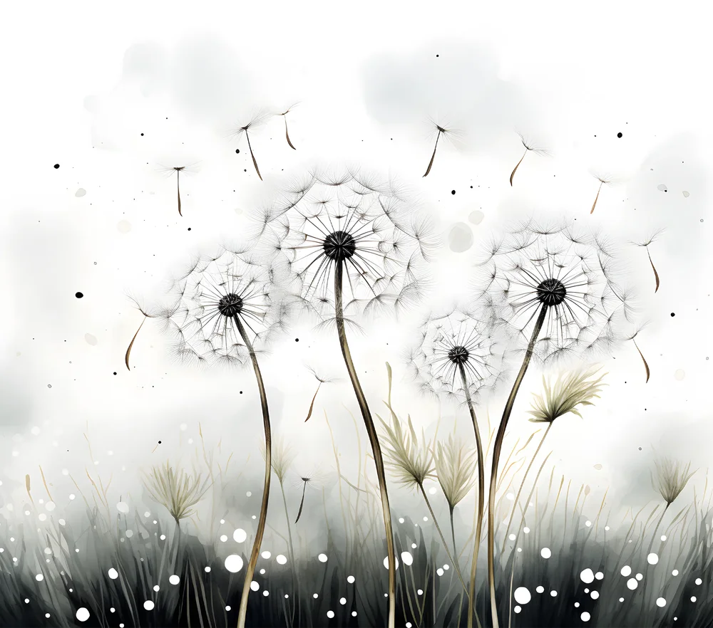 Dandelions With Blowing Seeds