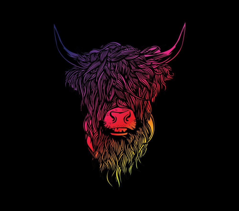 Neon Highland Cattle Head