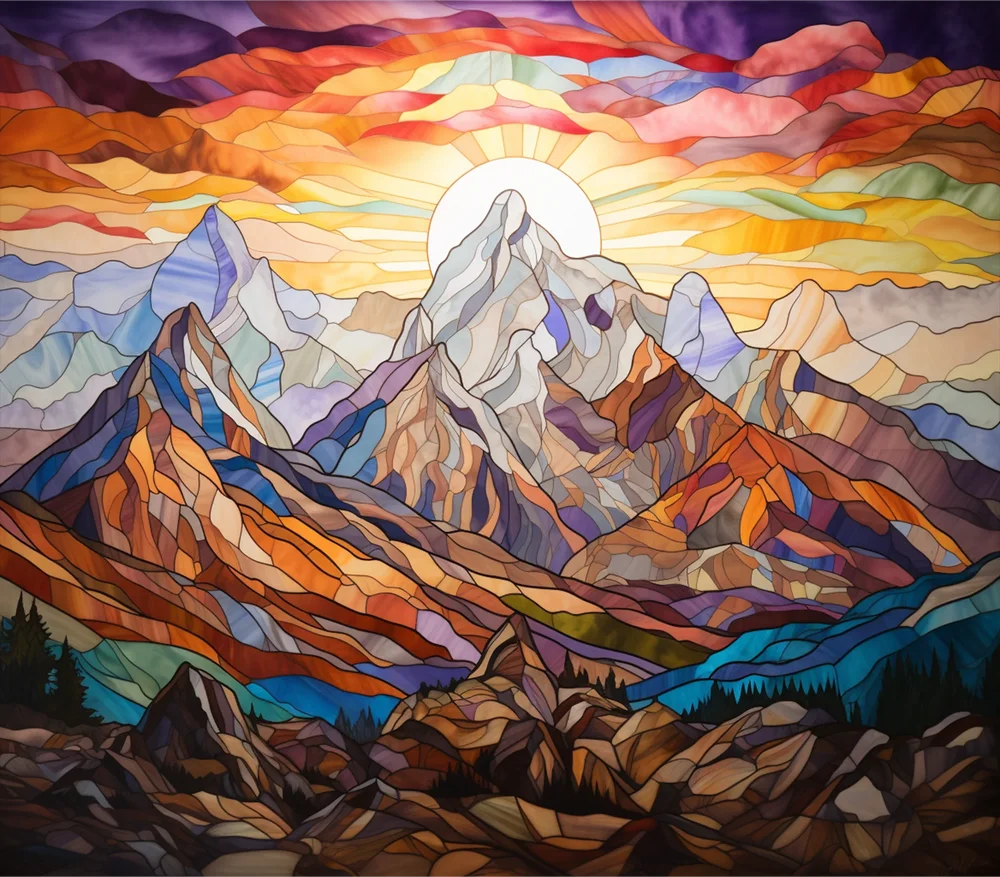 Stained Glass Mountain Sunrise