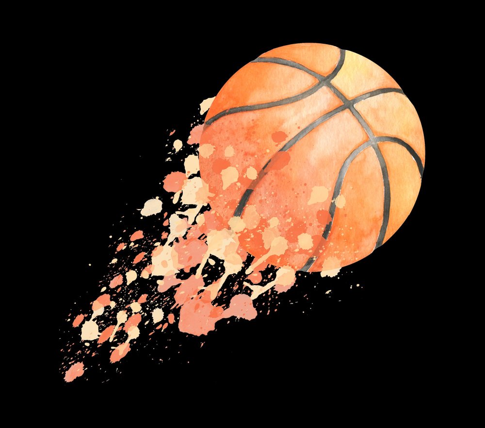 Exploding Basketball Splash — Black Watercolor