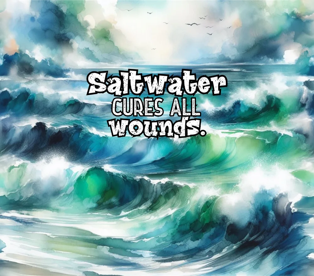 Saltwater Cures All Wounds Ocean Waves — Multicolor Watercolor