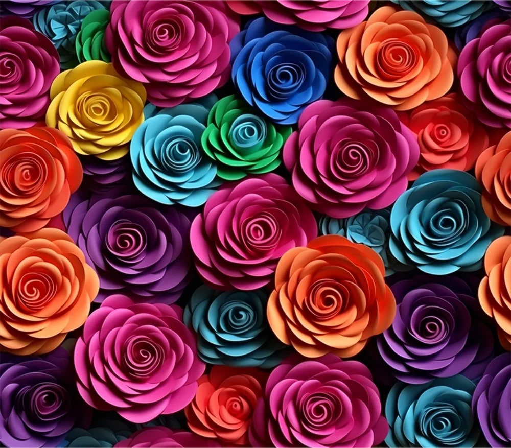 Colorful 3D Roses Seamless Pattern