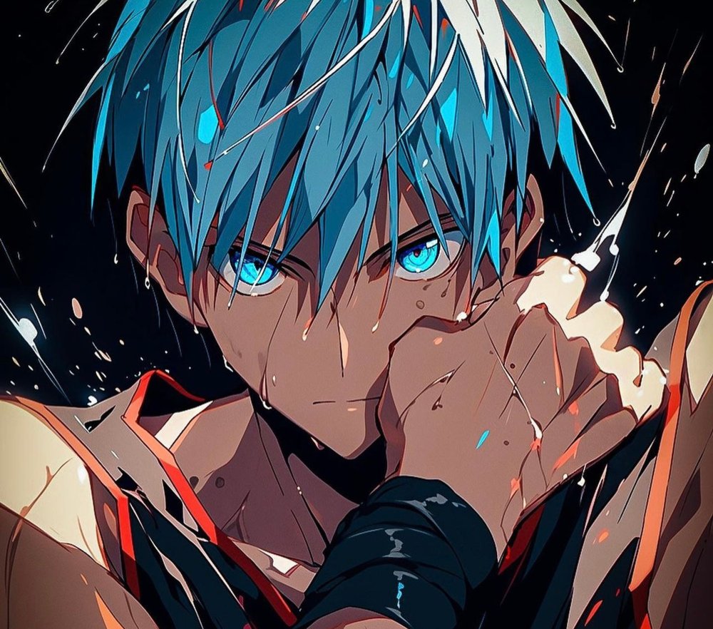 Blue-Haired Anime Warrior Portrait — Multicolor Anime