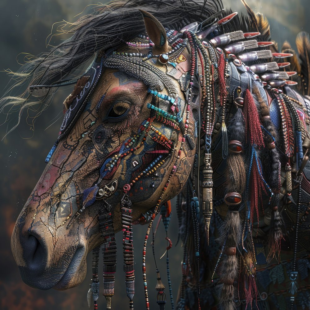 Ornate Tribal War Horse — Multicolor Photorealistic