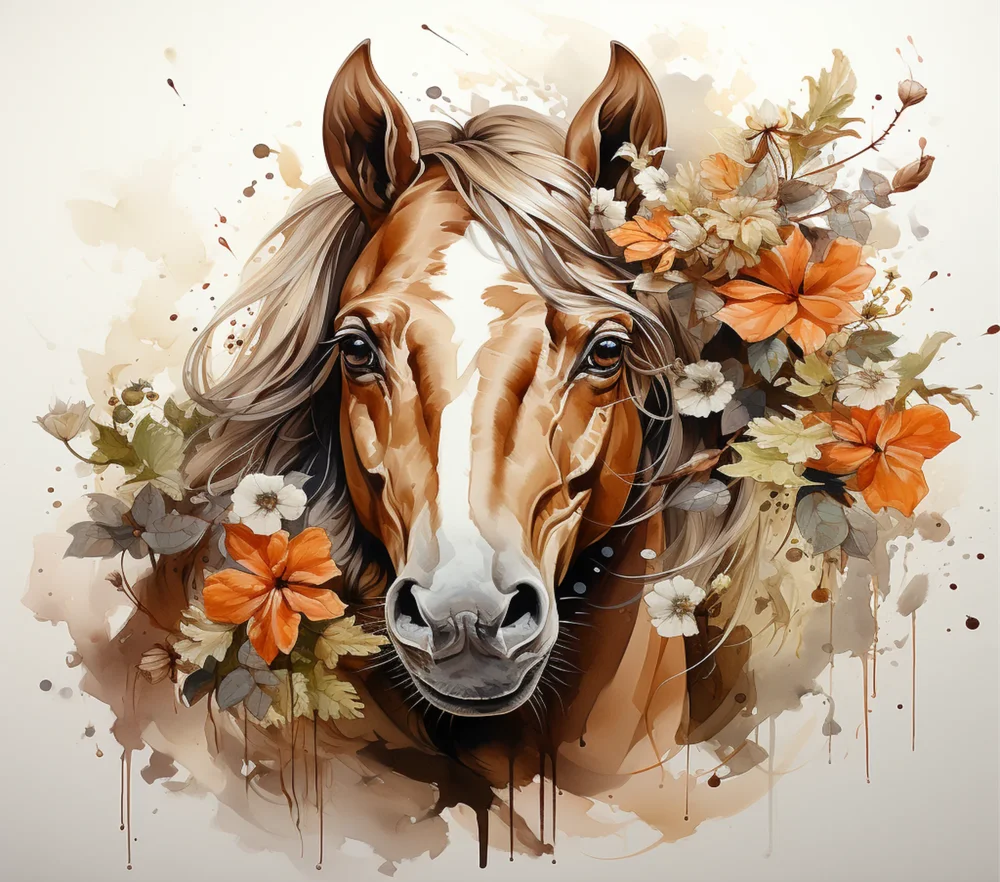 Horse With Autumn Flowers