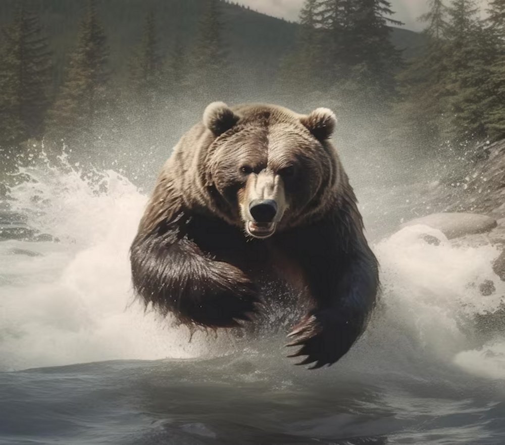 Bear Charging Through Snow