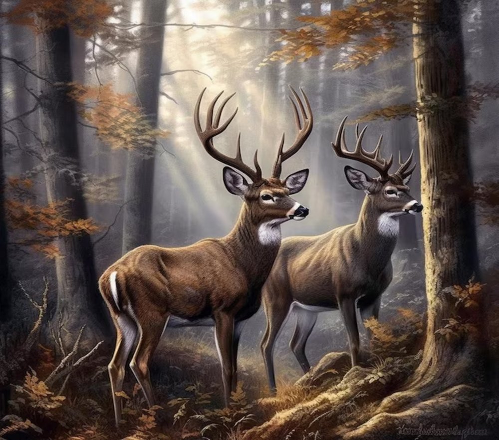 Majestic Bucks in Autumn Forest