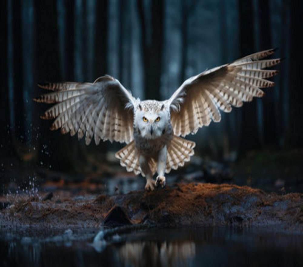 White Owl Flying Forest