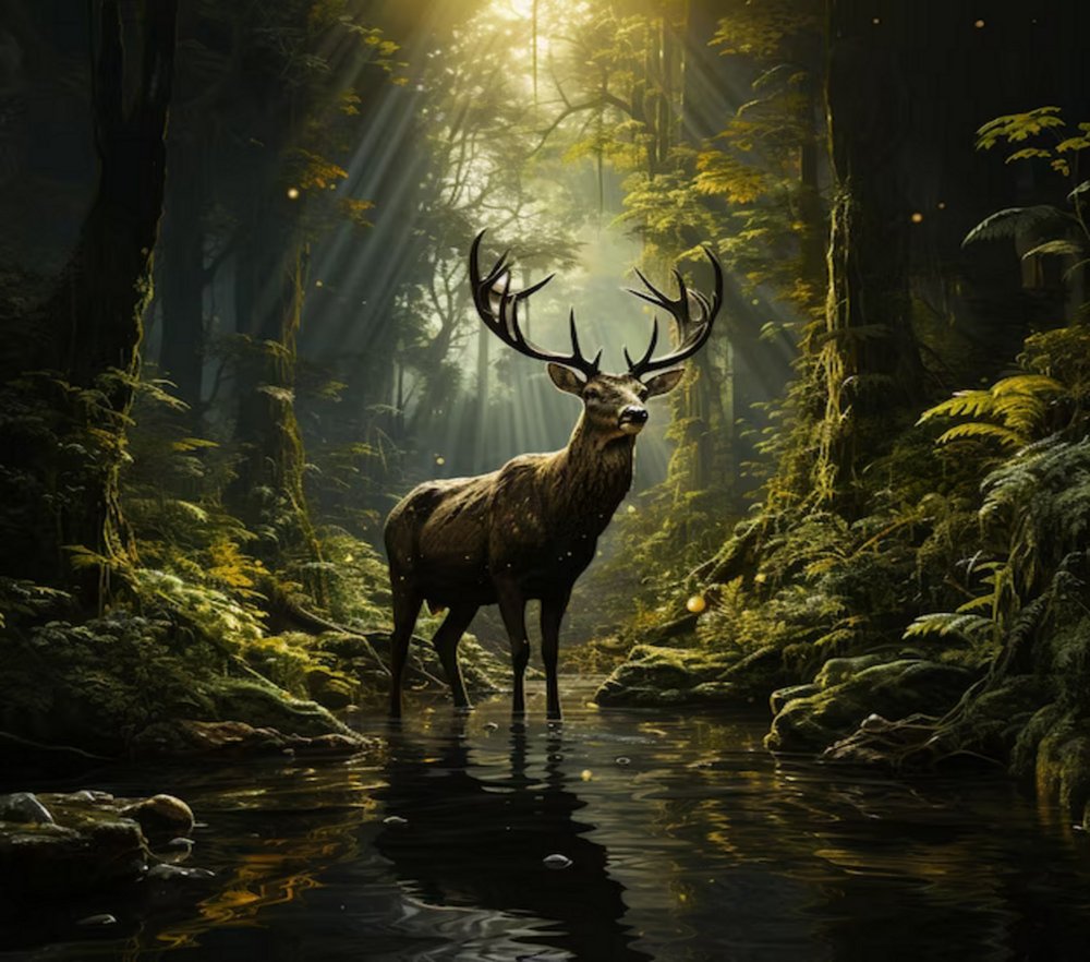 Majestic Deer Forest Stream