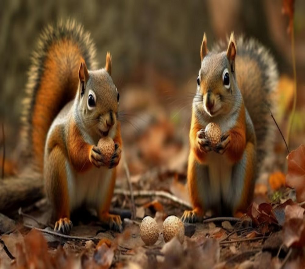 Adorable Squirrels With Acorns