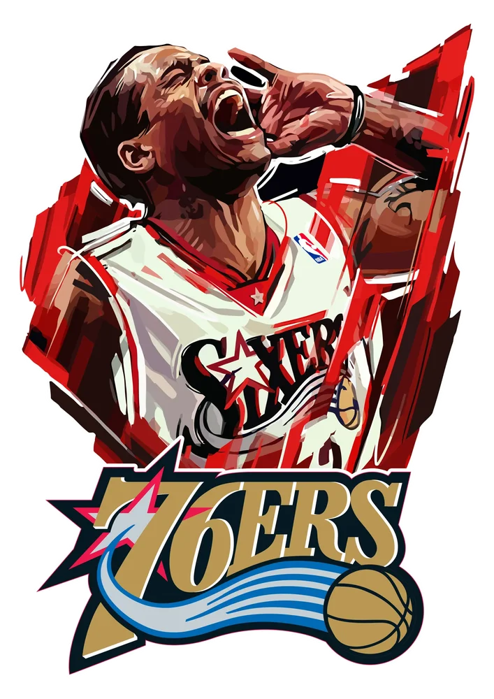Allen Iverson 76ers Portrait — Multicolor Illustration