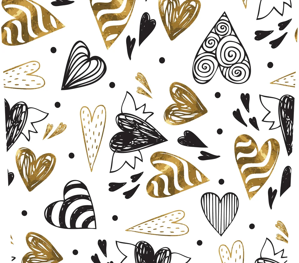 Metallic Hearts and Wings Pattern