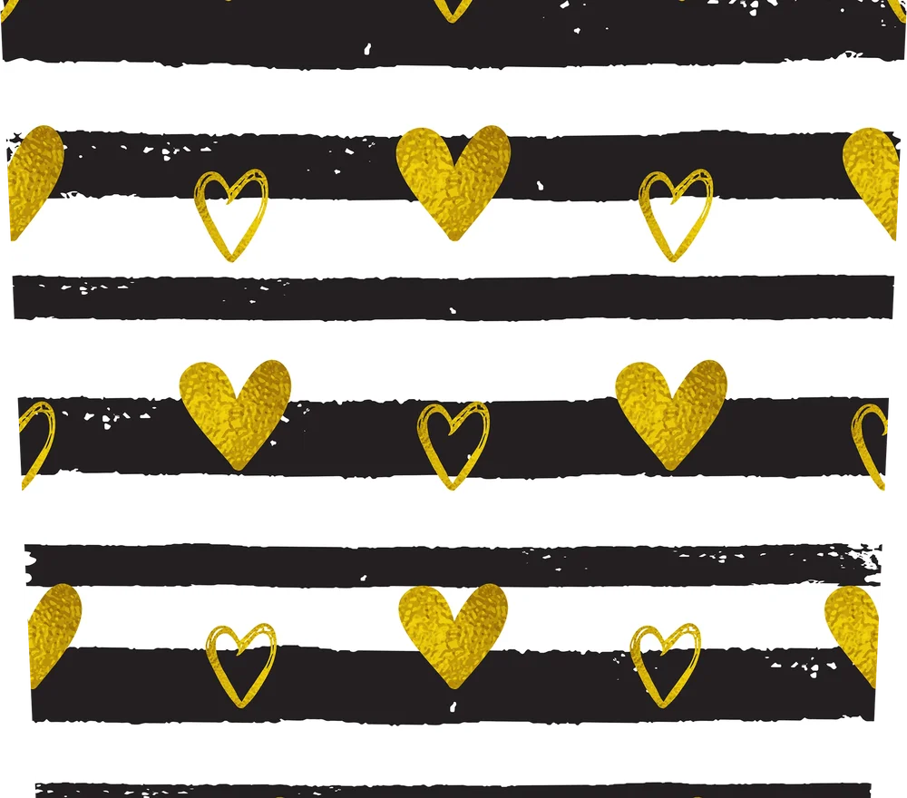 Gold Hearts Black Stripe Pattern