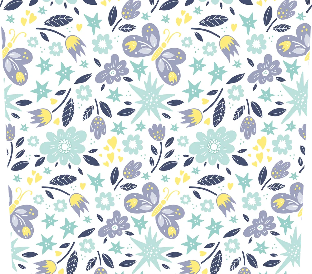 Pastel Floral and Stars Seamless Pattern