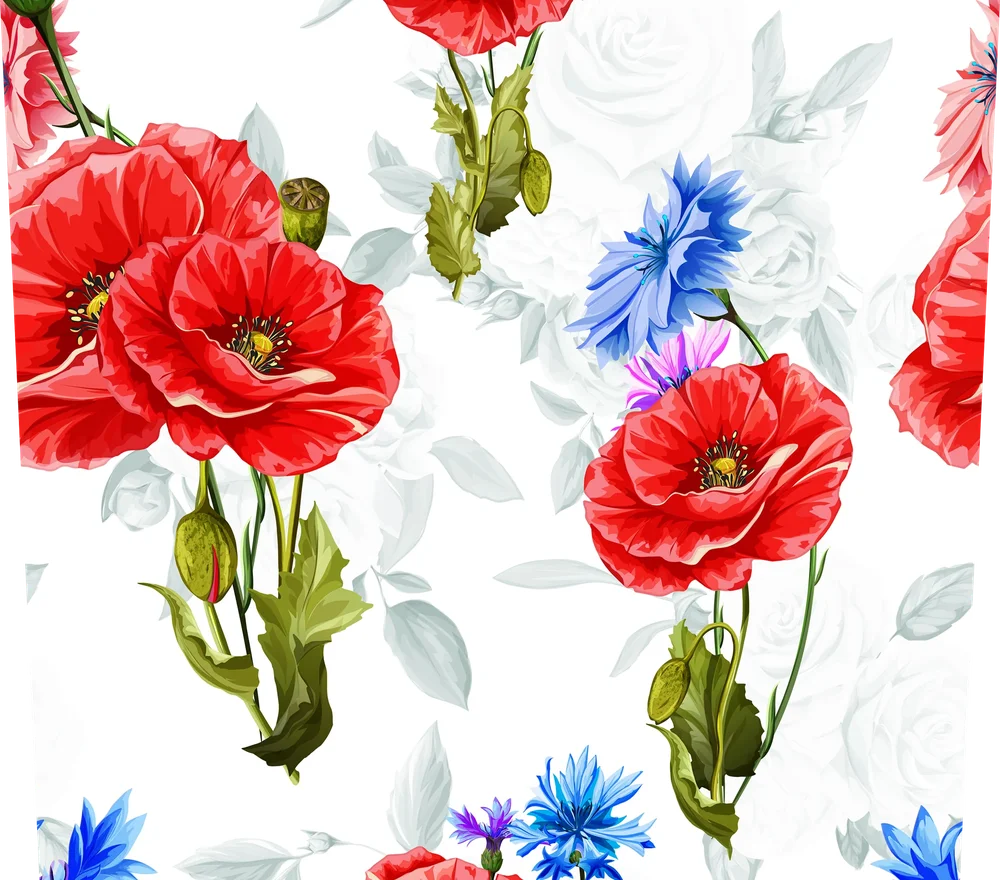 Red Poppy Floral Botanical Pattern